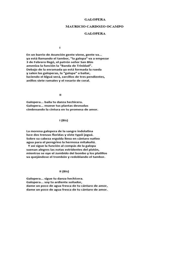 Letra de la Galopera en Español | PDF | Poesía