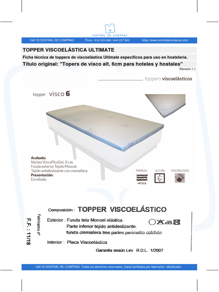 Topper Viscoelástica para Hostelería | PDF | Hogar, jardinería y ...