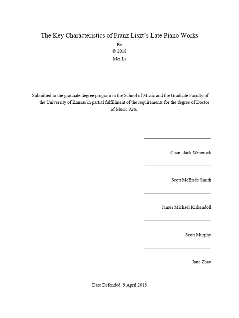 Key Characteristics of Franz Liszt's Late Piano Works PDF Franz