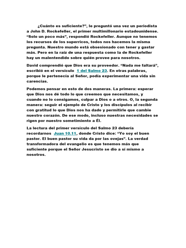 La Suficiencia en Dios según Salmo 23 | PDF