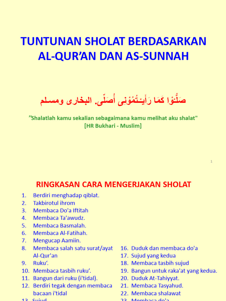 Tuntunan Sholat Berdasarkan Hadits | PDF