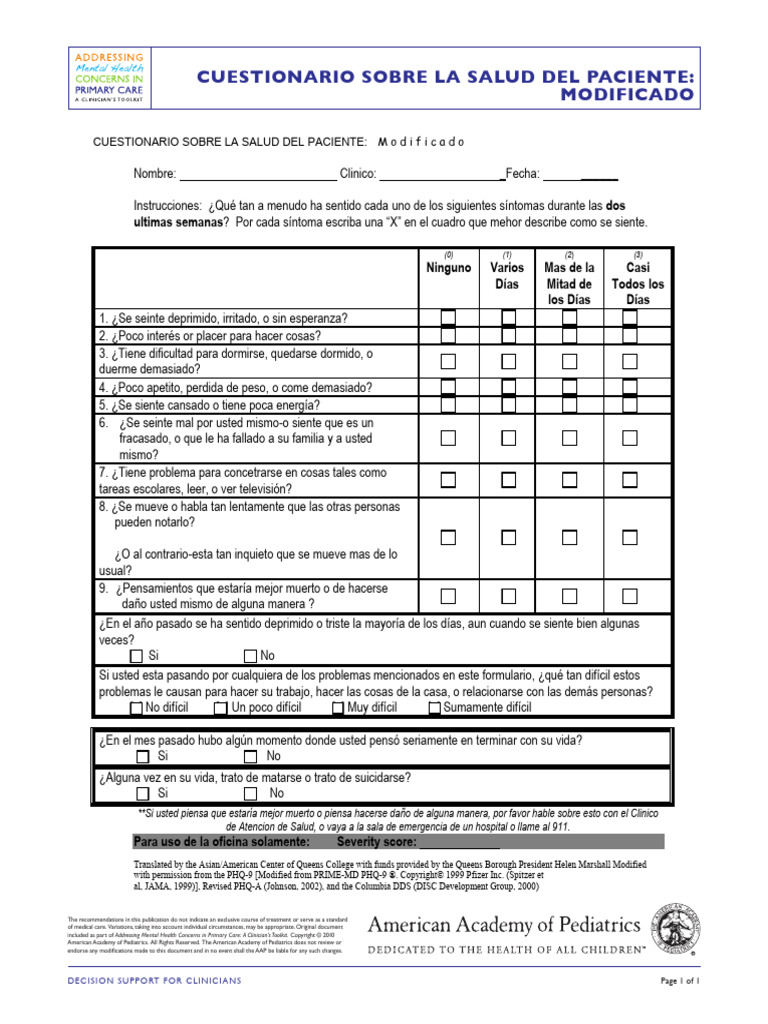 Phq a depression spanish pdf