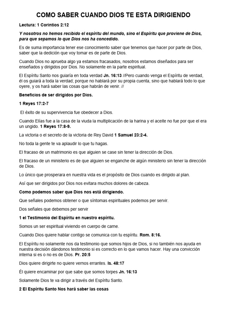 Como Saber Cuando Dios Te Esta Dirigiendo PDF Creencia religiosa y