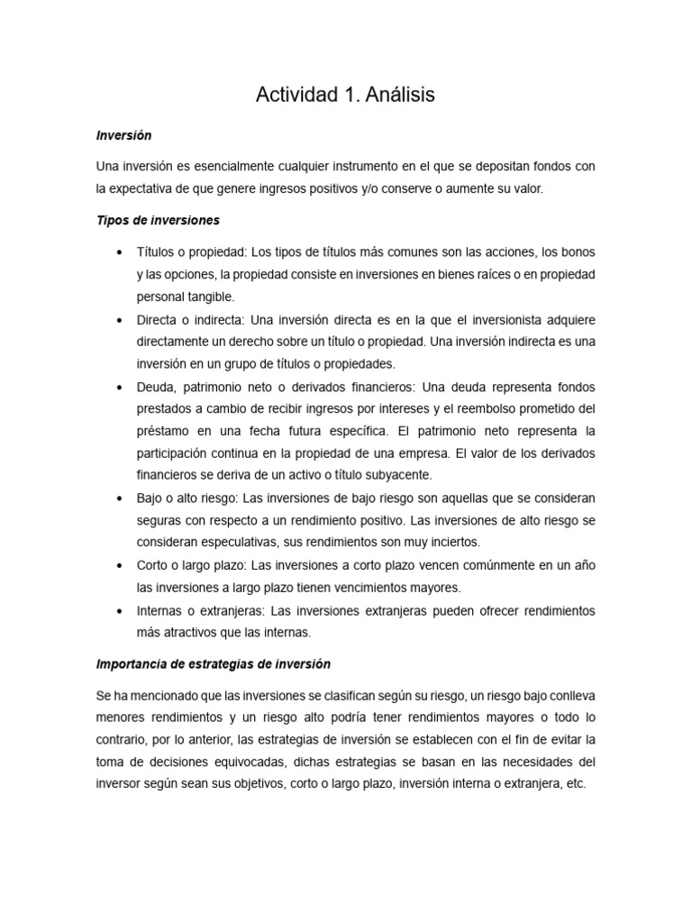 Tipos y Estrategias de Inversión | PDF | Inversiones | Deuda