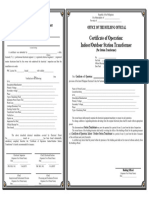 Certificate of Operation Indoor Outdoor Station Transformer