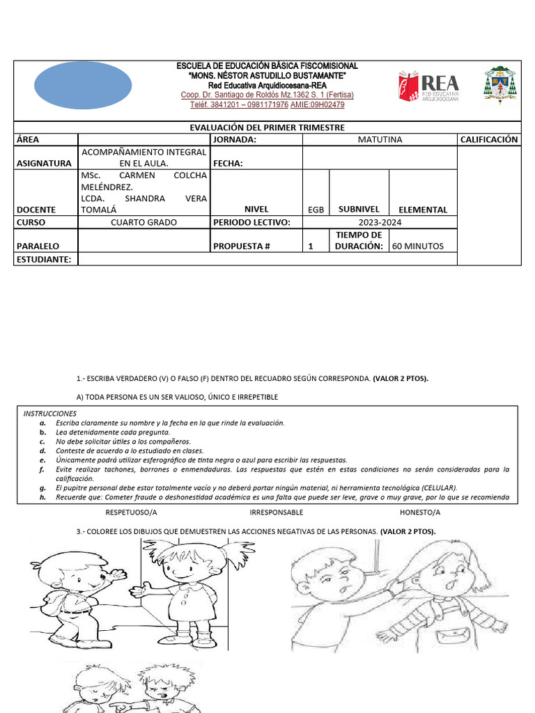 Examen de Acompañamiento Integral.-Msc Carmen Colcha. - Imprimir | PDF