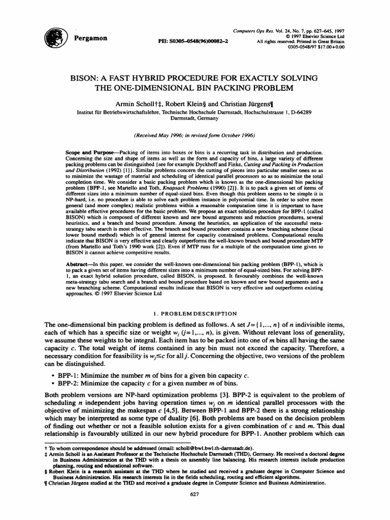 1997 Bison A Fast Hybrid Procedure For Exactly Solving BPP | PDF ...