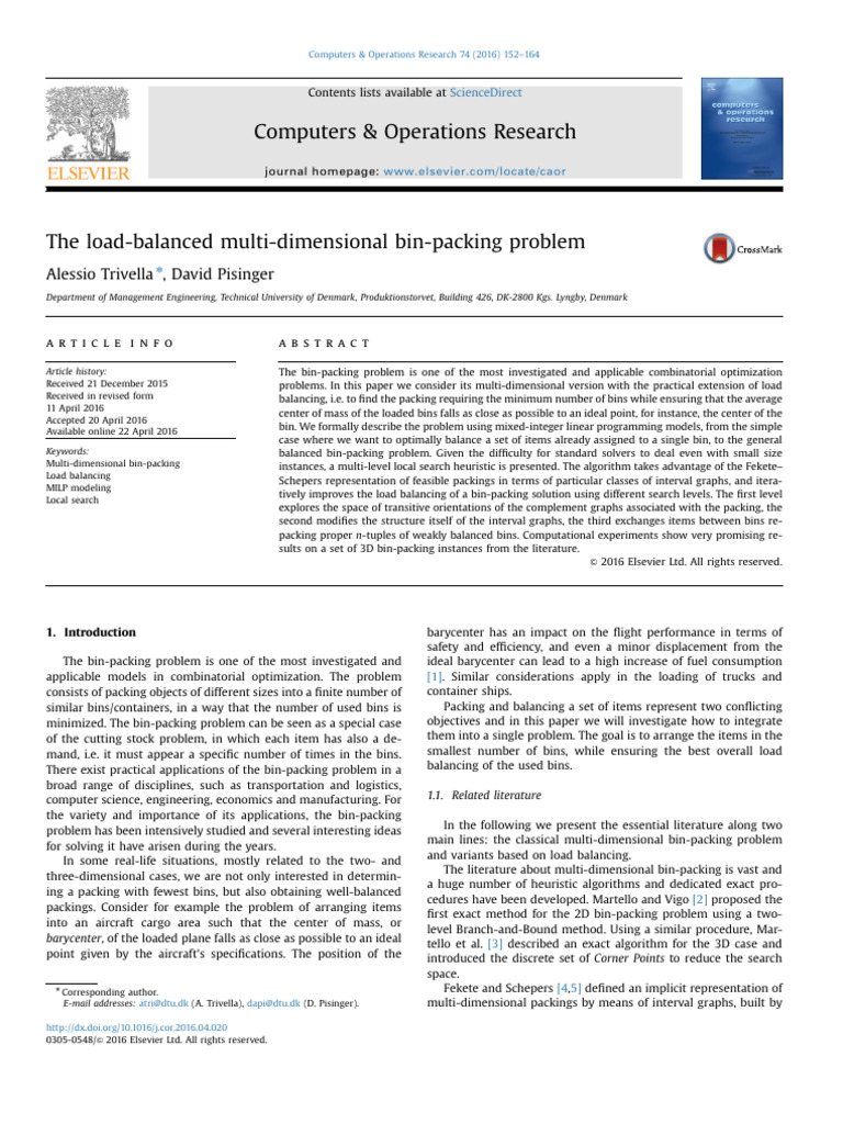 2016 The Load-Balanced Multi-Dimensional Bin-Packing Problem | PDF ...