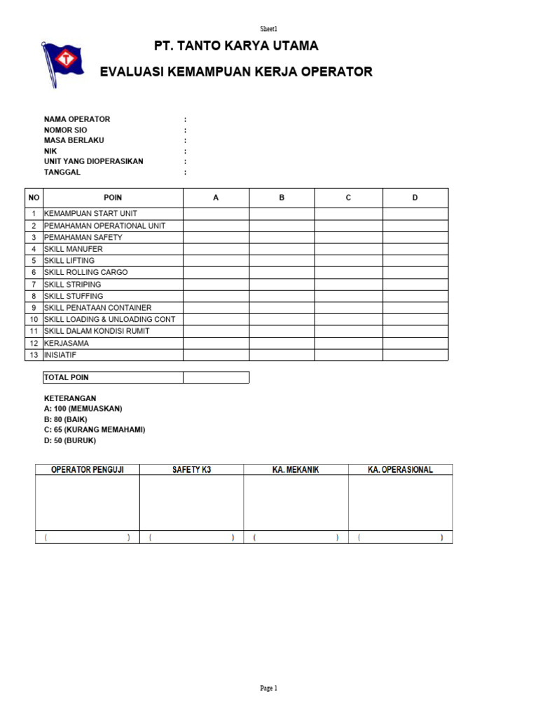 Evaluasi Kemampuan Operator Alat Berat | PDF