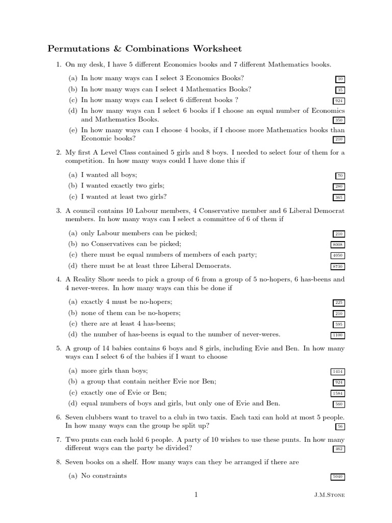 Math Combinatorics Practice | PDF