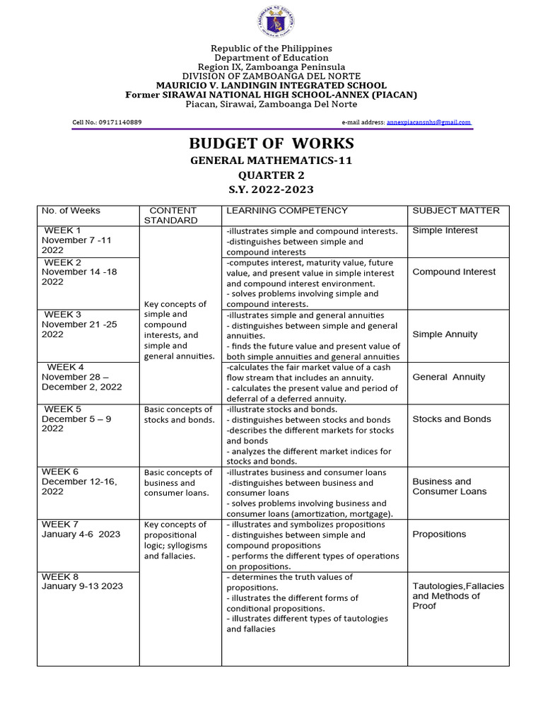 Budget of work grade 11 pdf present value interest