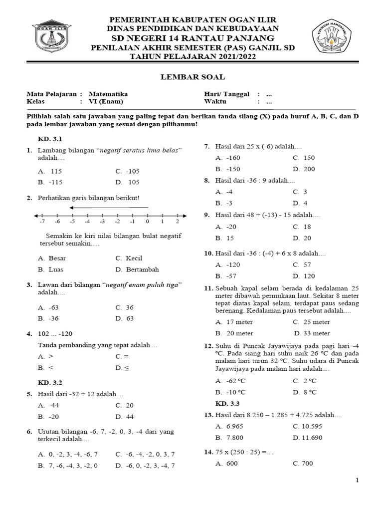 Soal Matematika Kelas 6 | PDF