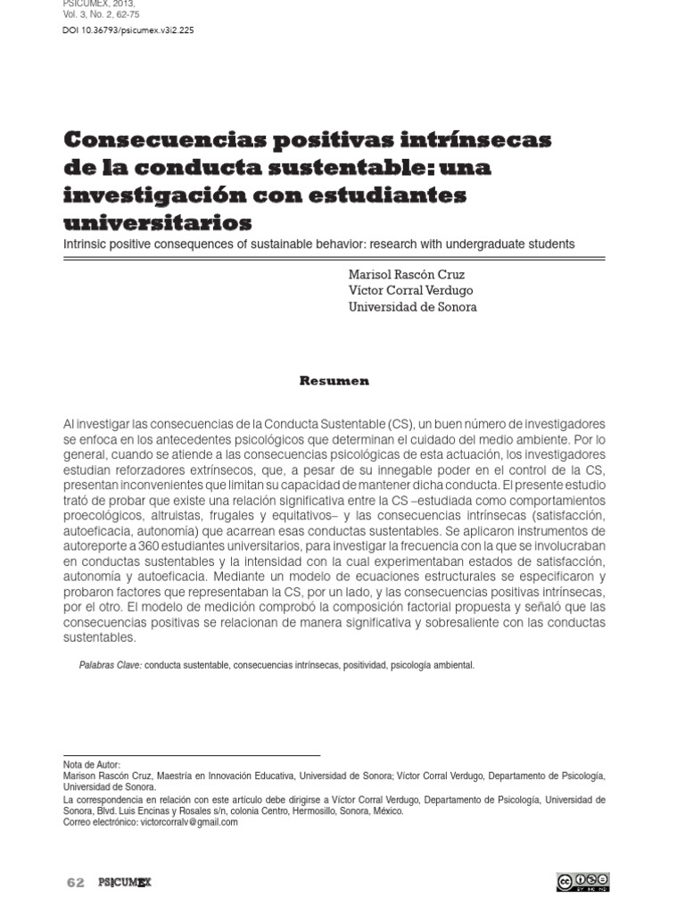 Conducta Sustentable y Consecuencias Intrínsecas | PDF | Motivación ...