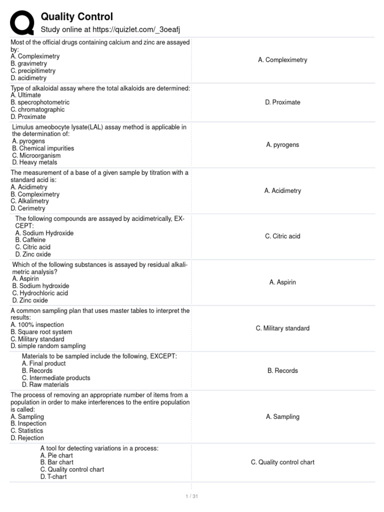 Quality Control in Pharmaceutical Assays | PDF | Titration | Chemistry