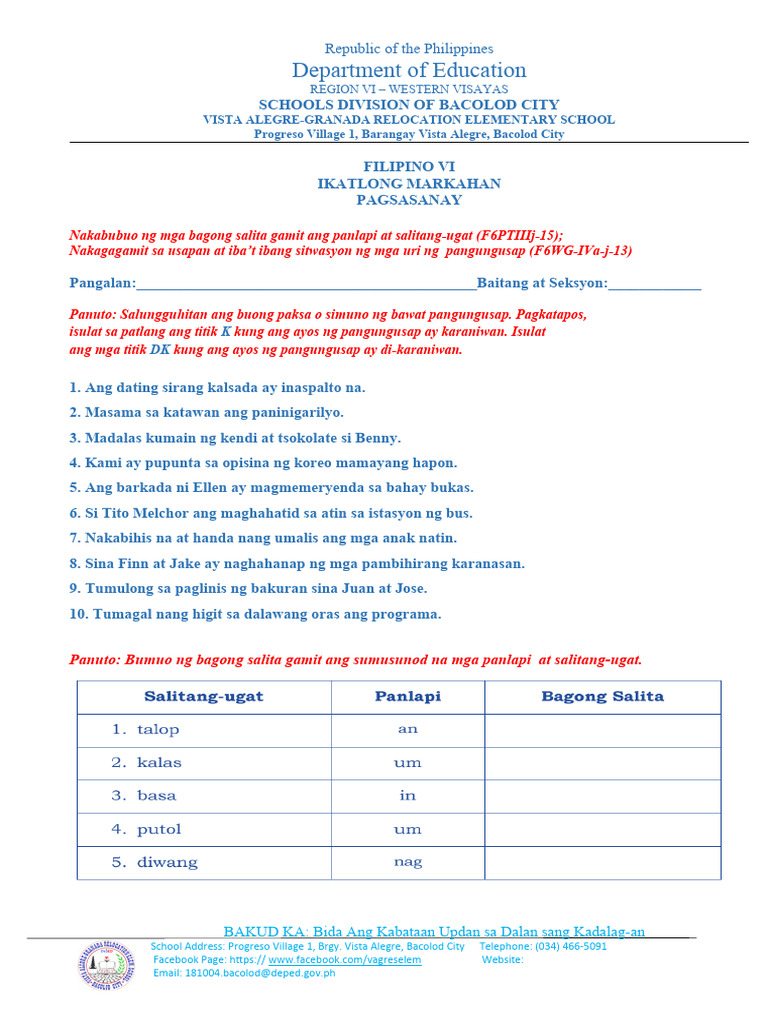 Ayos NG Pangungusap at Panlapi Pagsasanay | PDF