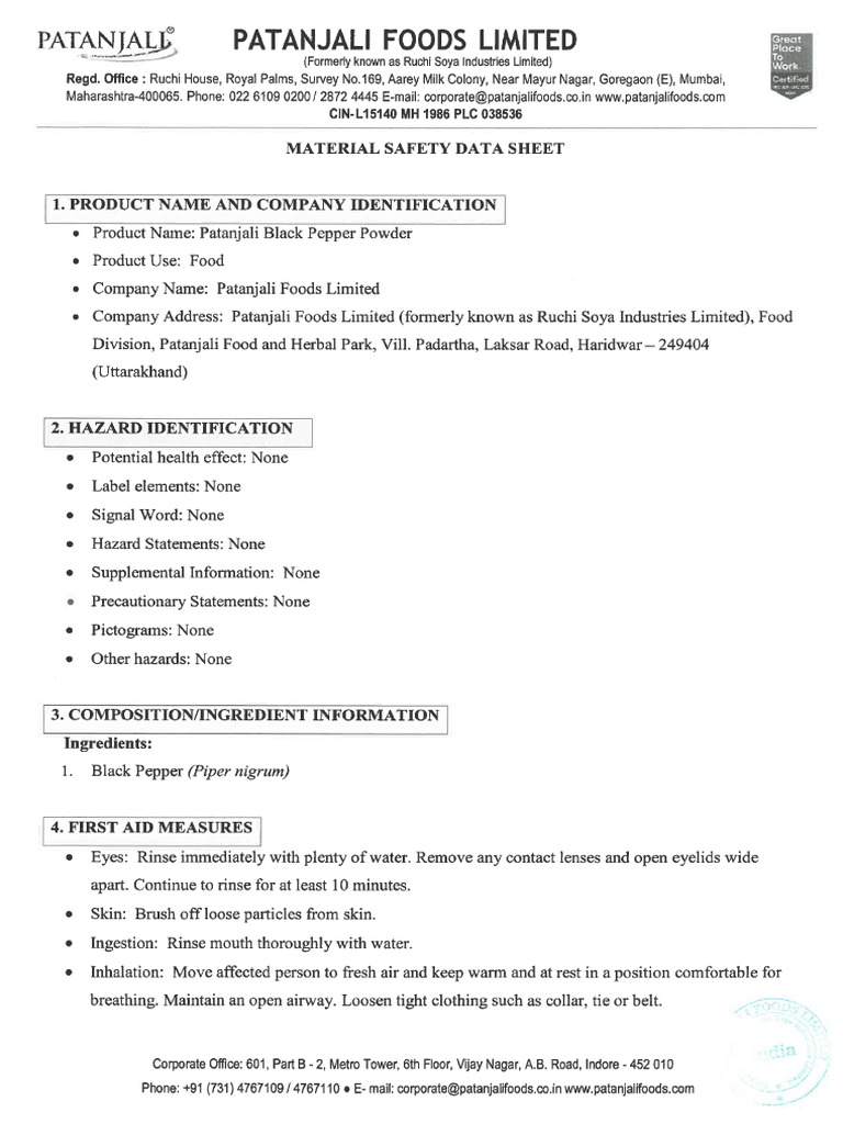 Black Pepper PowderMsds PDF
