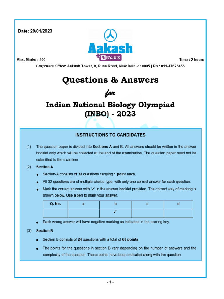 INBO 2023 Question Paper and Answers | PDF | Drug Metabolism ...