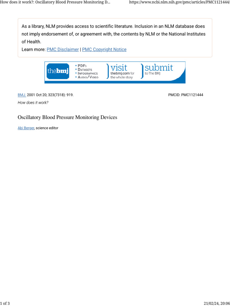 How Does It Work Oscillatory Blood Pressure Monitoring Devices PMC