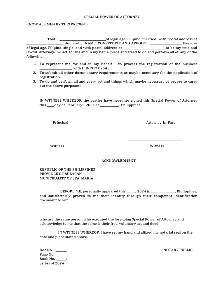 SPA for BIR Business Registration | PDF