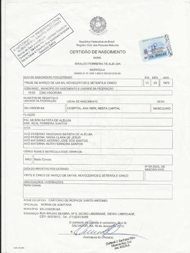 Certidão de Nascimento | PDF