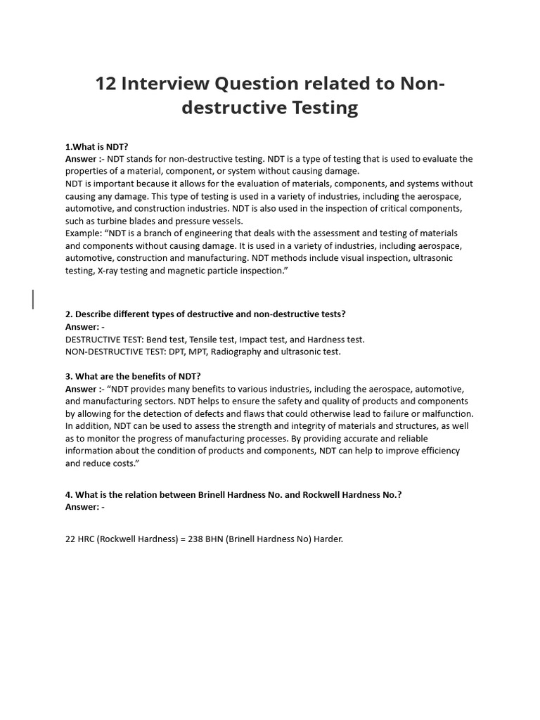 12 Interview Question Related To Non - Destructive Testing | PDF ...