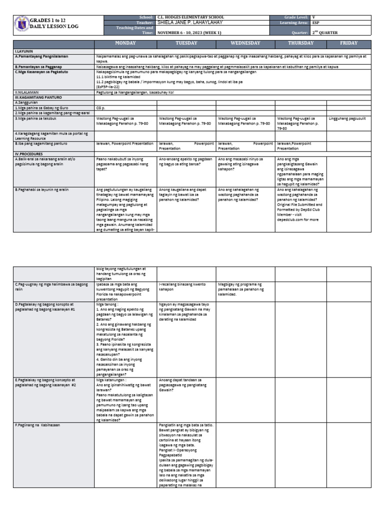 DLL - Esp 5 - Q2 - W1 | PDF