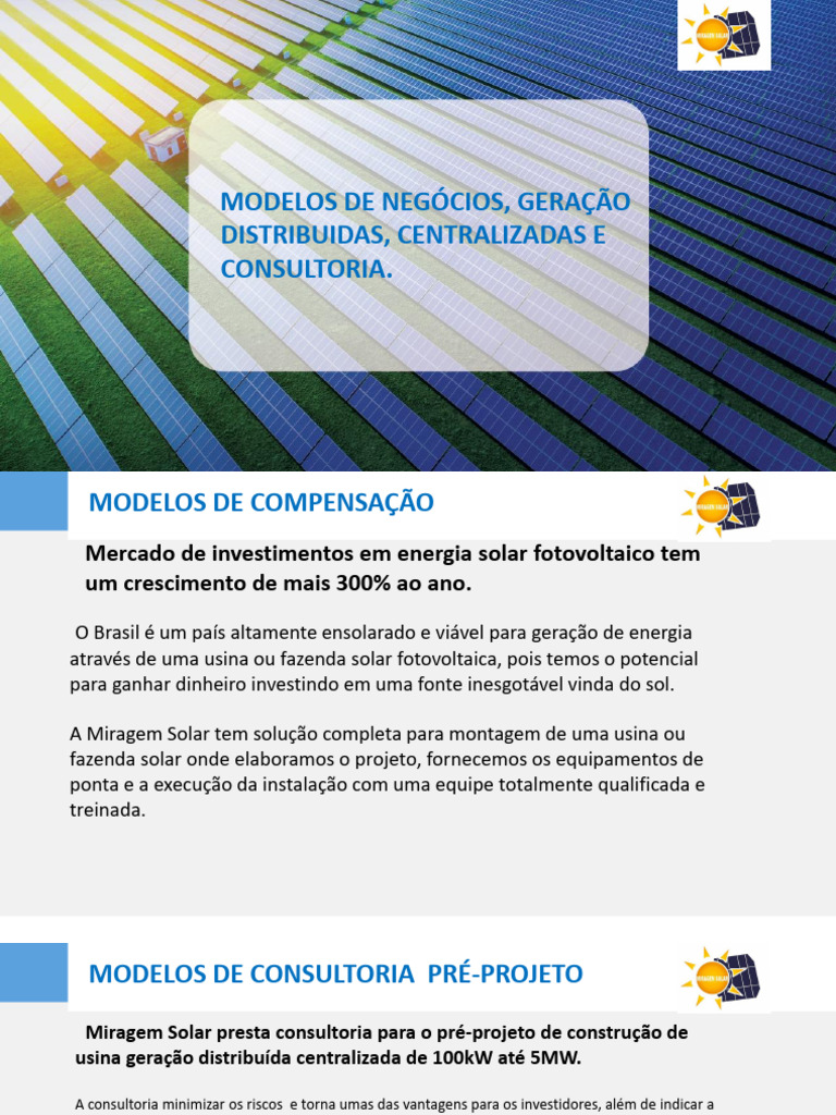 Modelo de Negocio Usina e Fazenda Solar GD | PDF | Energia solar ...