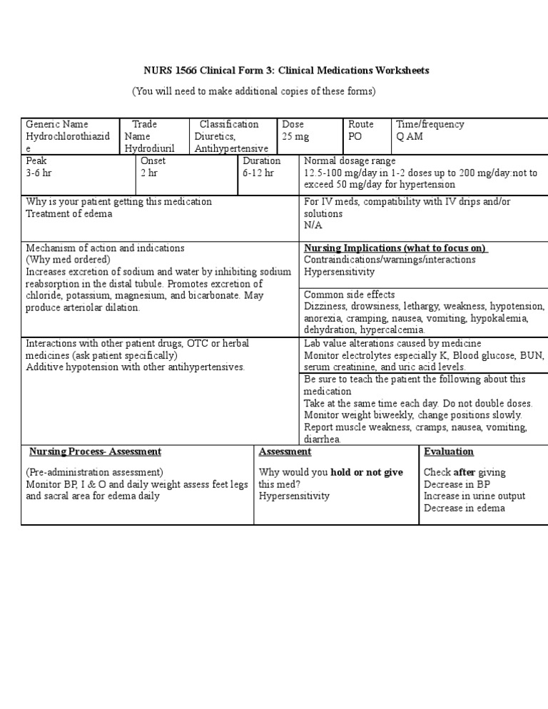 Hydrochlorothiazide Clinical Medicine Drugs