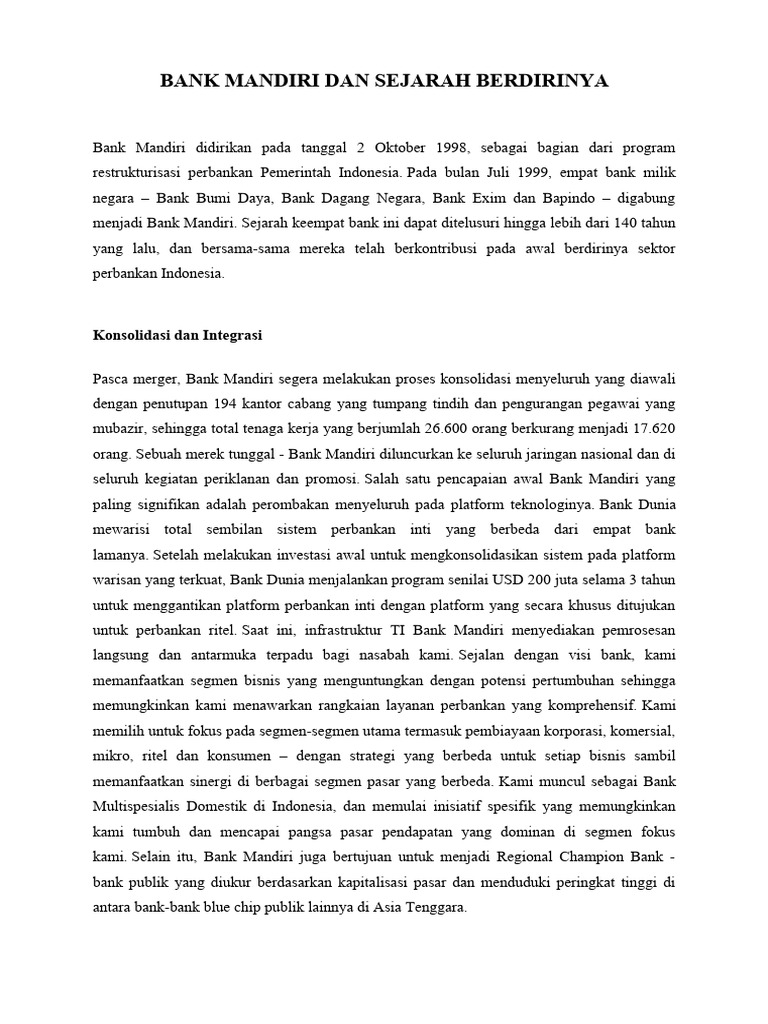 Bank Mandiri Dan Profil Perusahaan Pdf