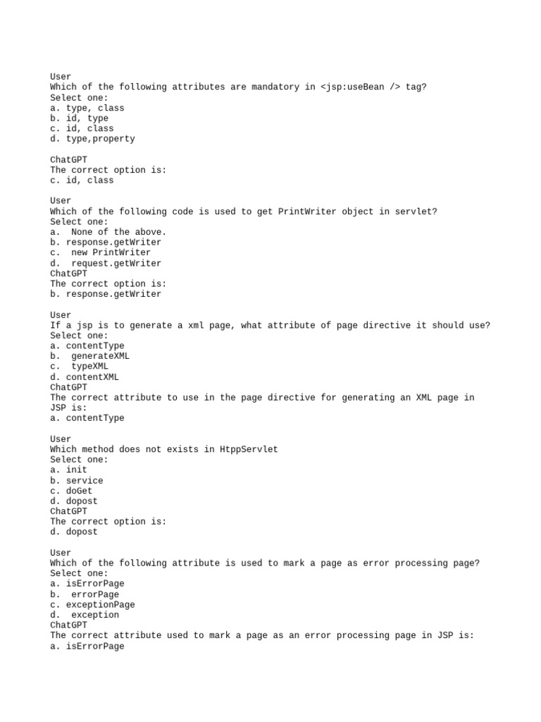 JSP and Servlet Essentials Quiz | PDF | Software Engineering | Computing