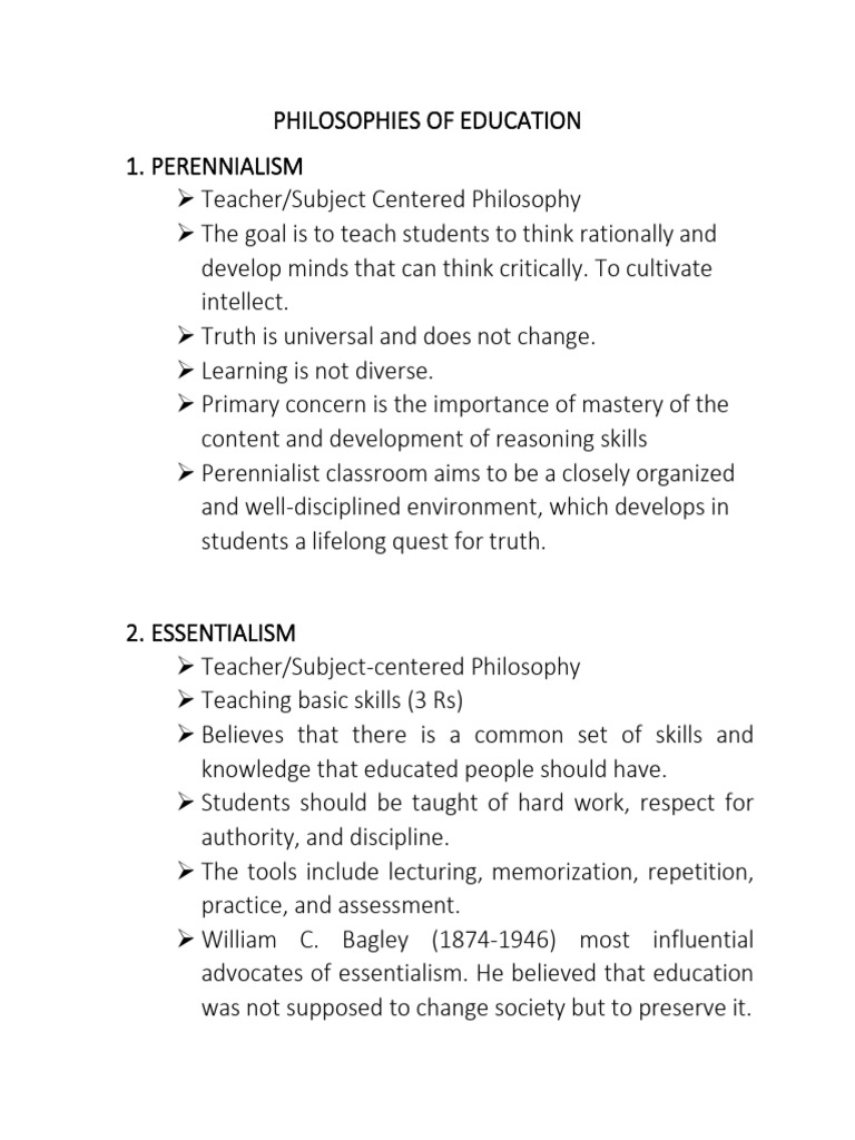 Key Educational Philosophies Explained | PDF | Philosophy Of Education ...
