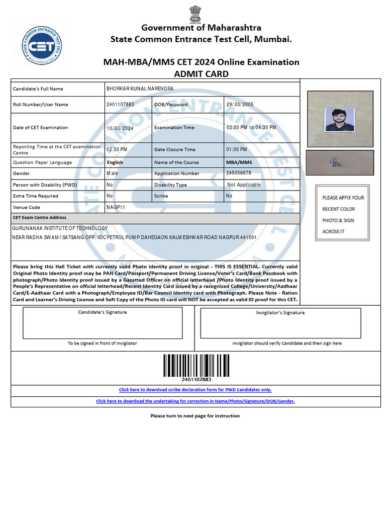 Government of Maharashtra State Common Entrance Test Cell, Mumbai. MAHMBA/MMS CET 2024 Online