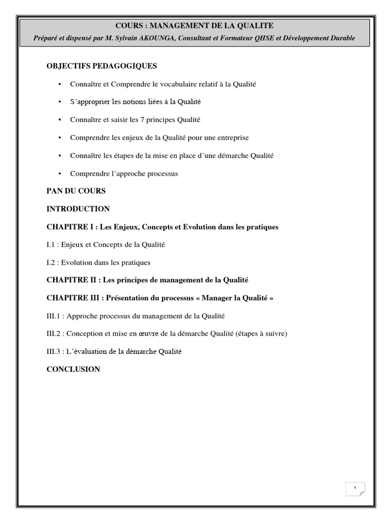 Management de la Qualité : Concepts et Enjeux | PDF | Management de la ...