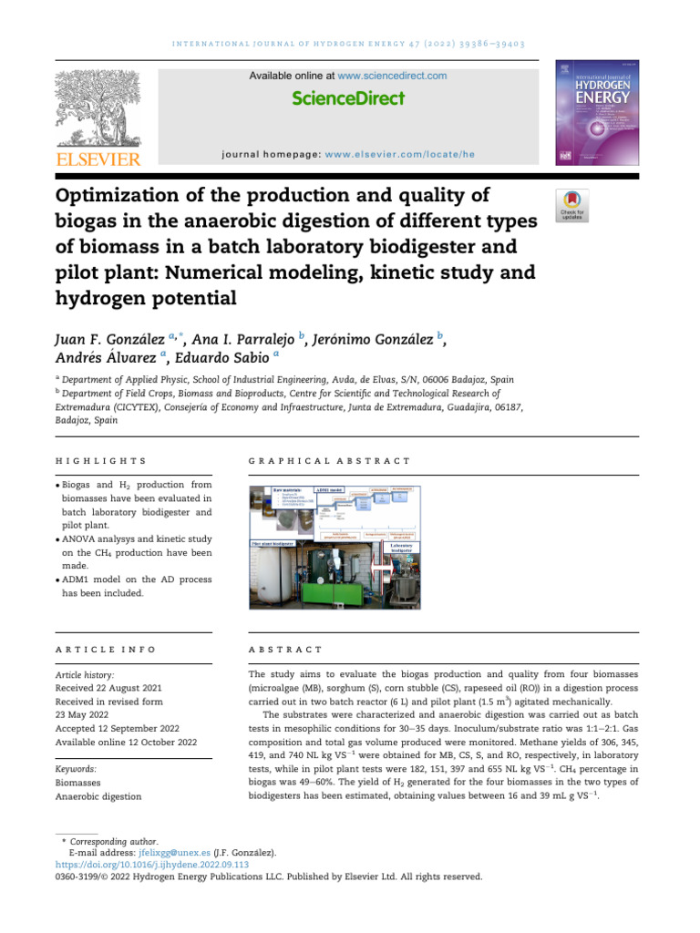 1 s2.0 S0360319922042549 Main | PDF | Anaerobic Digestion | Biogas
