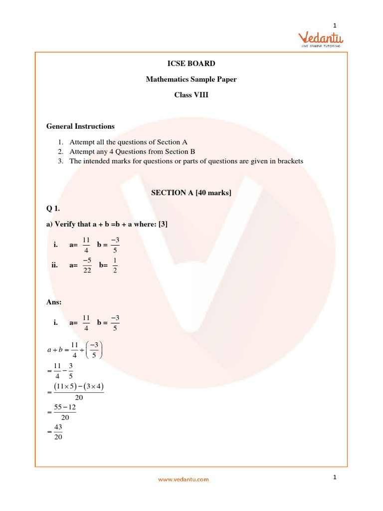 ICSE Class 8 Maths Sample Paper 2024 | PDF | Vertex (Geometry) | Alphabet