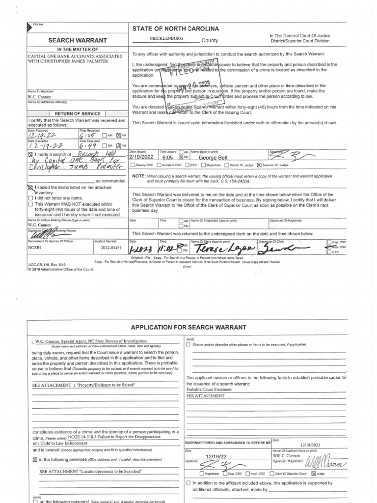 2022 12 19 - Search Warrant - Capital One Bank - Christopher Palmiter ...