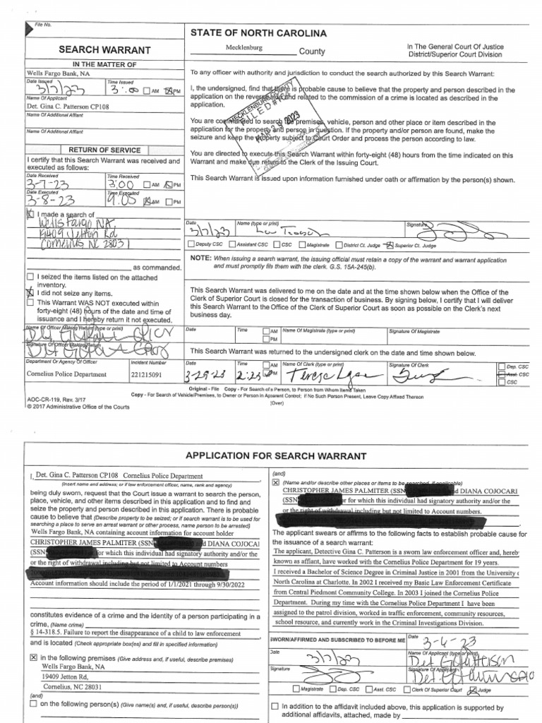 2023 03 08 - Search Warrant - Wells Fargo Bank - Diana Cojocari ...