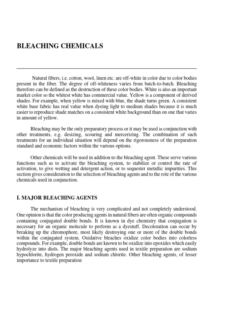 Bleaching Chemicals in Textile Processing | PDF | Bleach | Chlorine