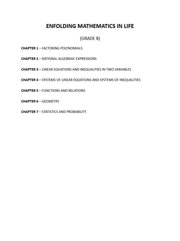 Grade 8 (Enfolding Mathematics in Life) | PDF