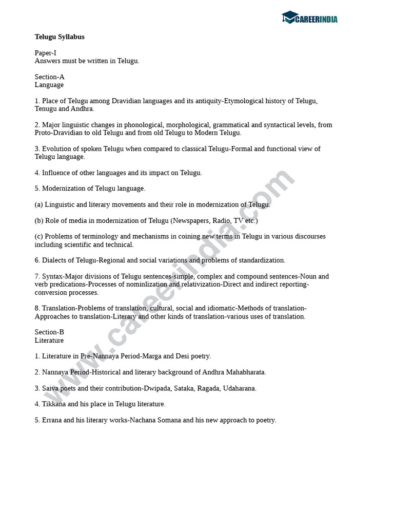 UPSC Telugu Literature Syllabus Overview | PDF | Linguistics | Human ...