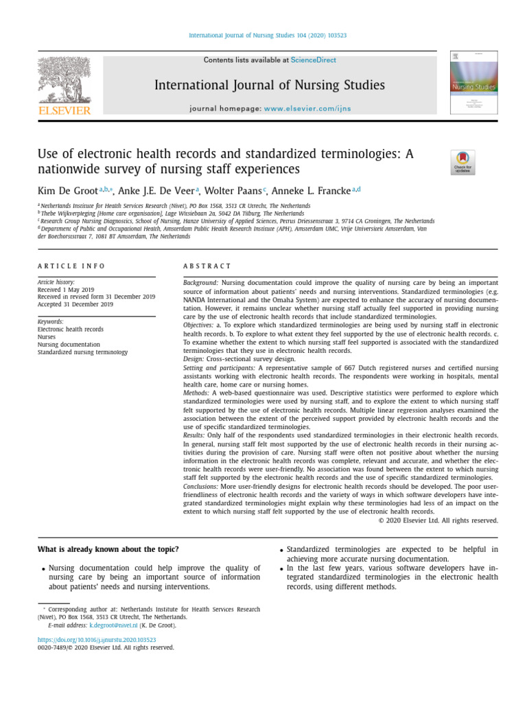 Use of Electronic Health Records and Standardized Terminologies - A ...