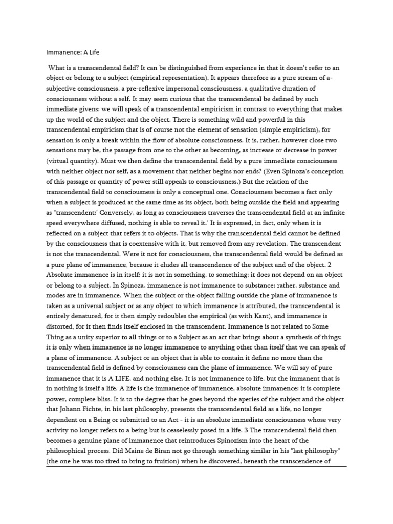 Understanding Transcendental Immanence PDF Transcendence