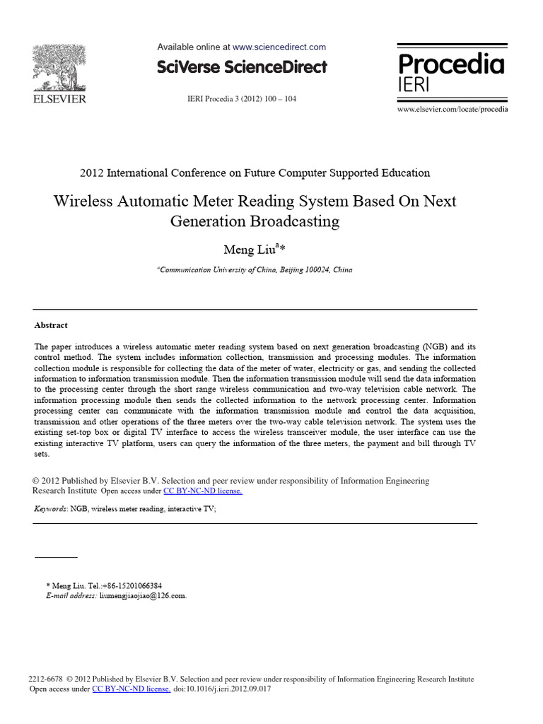 Wireless automatic meter reading system based on next genera 2012