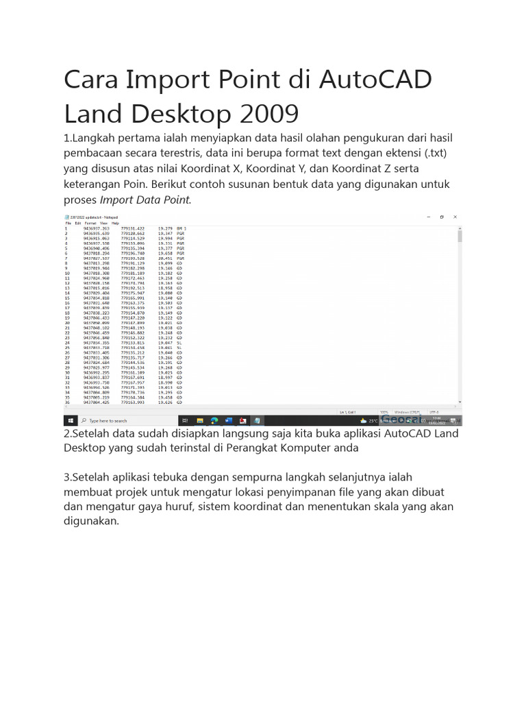 Import Point di AutoCAD Land 2009 | PDF