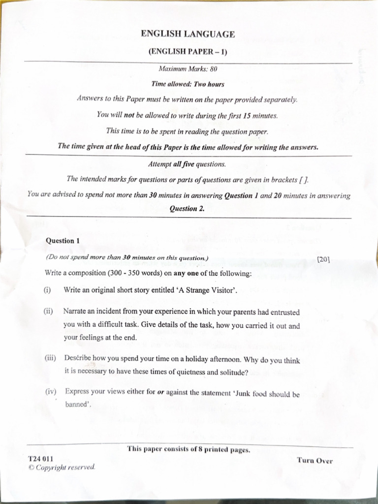 English Paper 9th Grade Pdf