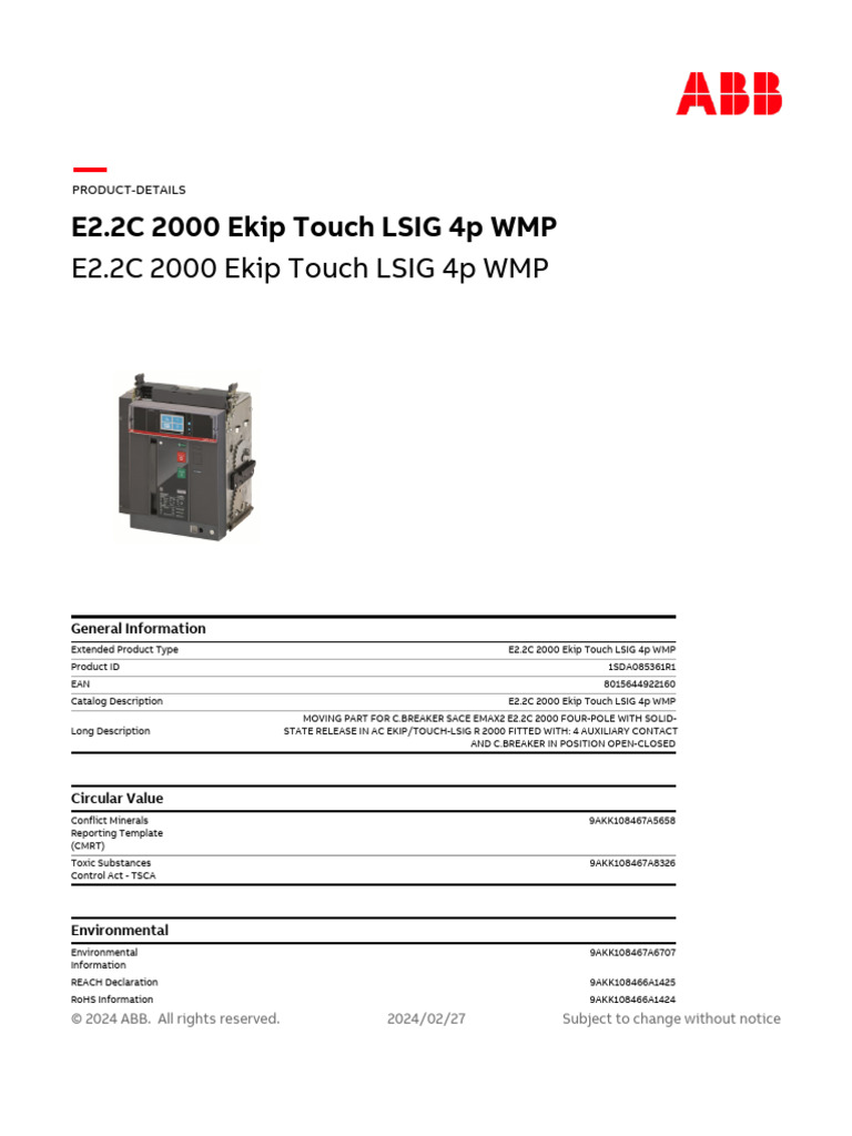 E2.2C 2000 Air Circuit Breaker Details | PDF