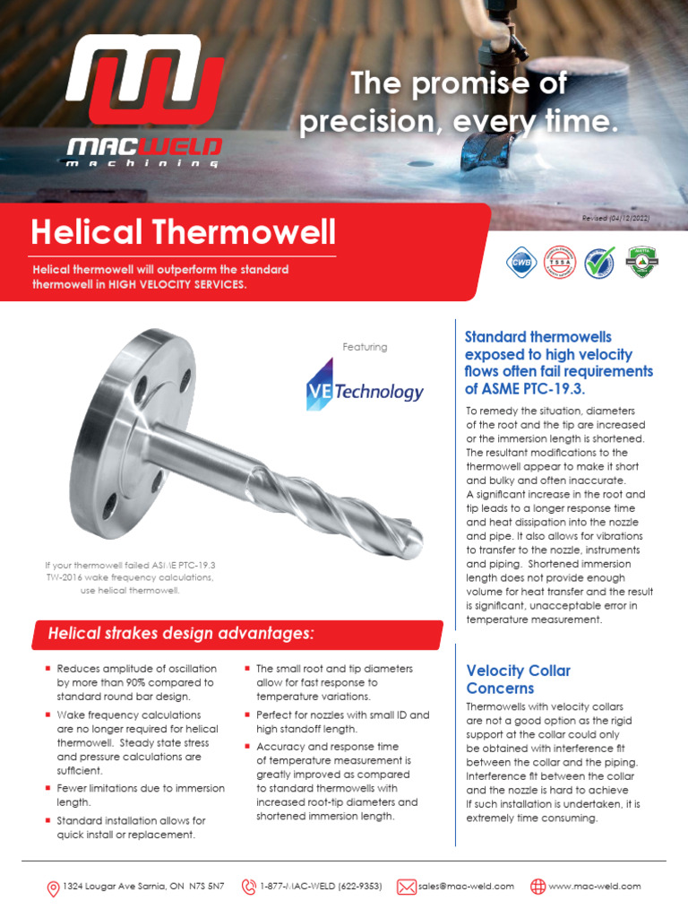 Mac Weld Helical Thermowell Data Sheet PDF Vortices Mechanical