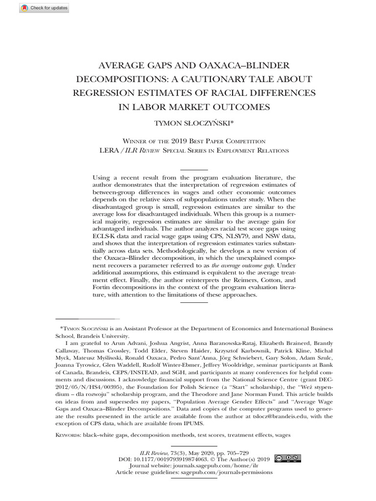 Sloczynski 2019 average gaps and oaxaca blinder decompositions a