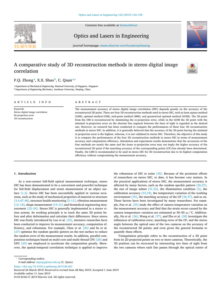 3D Reconstruction in Stereo DIC Methods | PDF | Accuracy And Precision ...