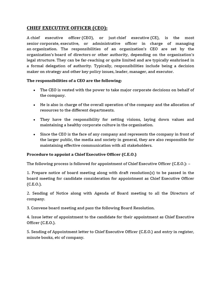 Chief Executive Officer Pdf